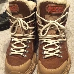 Gucci Brown Flashtrek GG Supreme Lace-up Boots